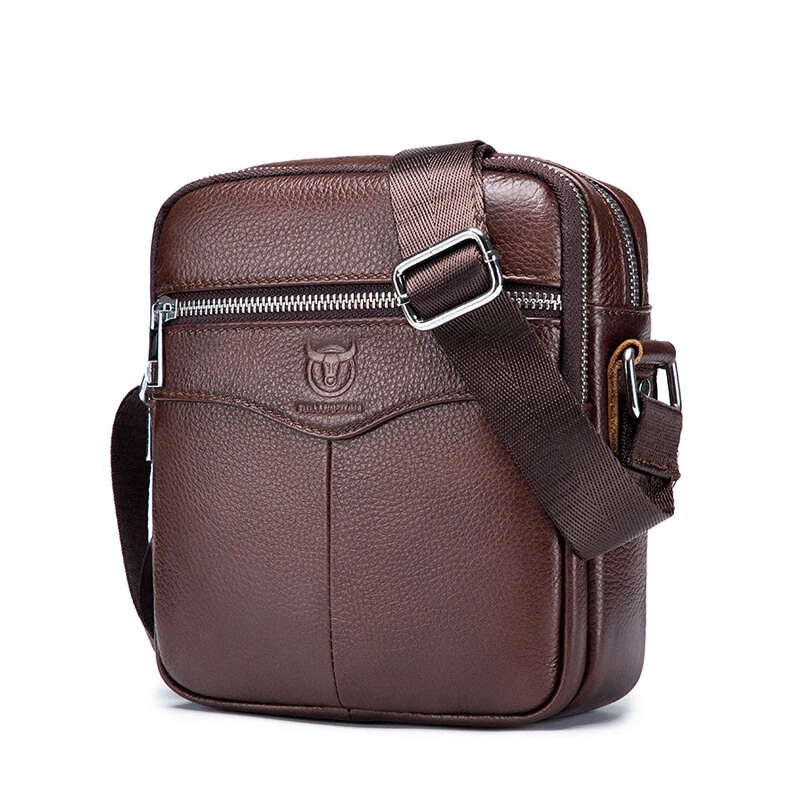 BULLCAPTAI Genuine Leather Men's Shoulder Bag Cowhide Messenger Bags Fashion Male Causal Small Double Zipper Crossbody Bag Short-distance Compact Mini Travel Bag (image for) BULLCAPTAI Genuine Leather Men's Shoulder Bag Cowhide Messenger Bags Fashion Male Causal Small Double Zipper Crossbody Bag Short-distance Compact Mini Travel Bag