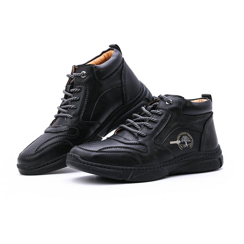 Men's High Top Boots Winter PU Leather Ankle Boots Fur Lined Warm Slip Resistant Waterproof Casual Shoes Outdoor Mountaineering Hiking Shoes (image for) Men's High Top Boots Winter PU Leather Ankle Boots Fur Lined Warm Slip Resistant Waterproof Casual Shoes Outdoor Mountaineering Hiking Shoes